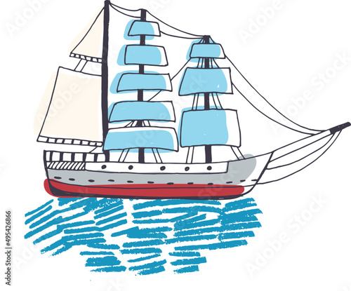 Doodle Passenger Ship Hand Drawn Illustration