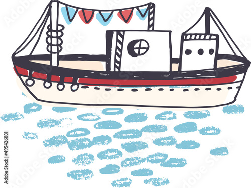 Doodle Ship Hand Drawn Illustration