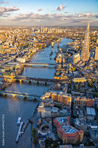 Aerial view London city bridges river Thames UK