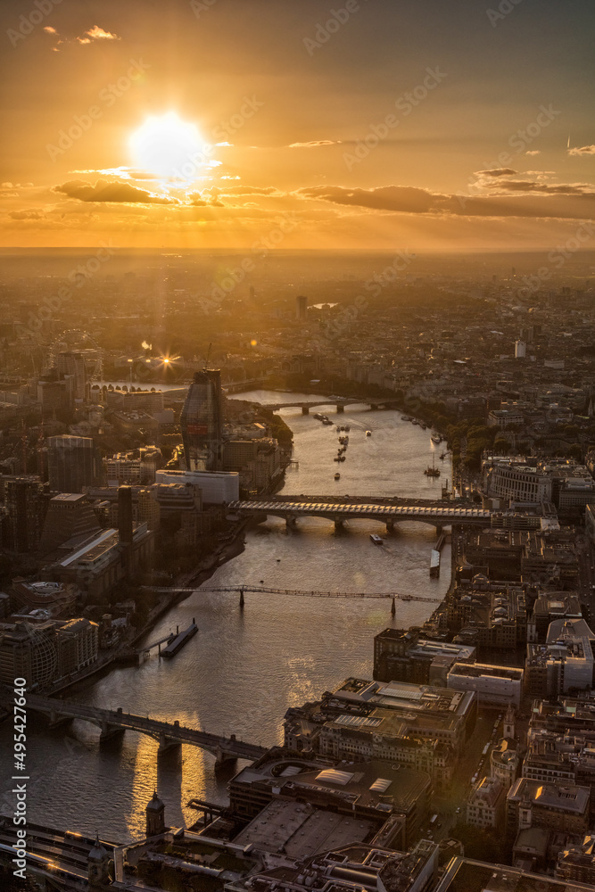 Aerial sunset London Landscape city Financial Capital UK