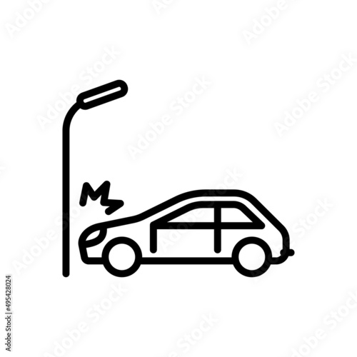 Car accident. Collision of Car with Lamppost. Vector sign in simple style isolated on white background.