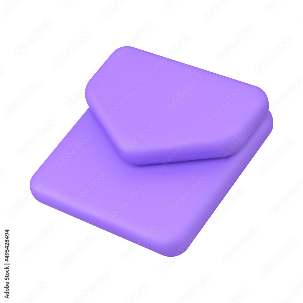 Realistic purple envelope isometric 3d icon new message internet chat notification vector Realistic purple envelope isometric 3d icon new message internet chat notification vector