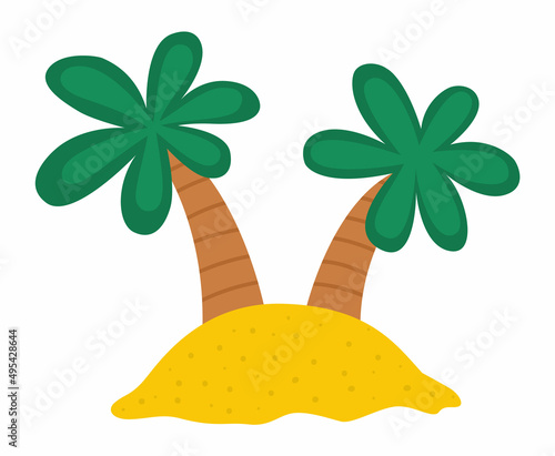 Vector tropical island icon. Cute sea isle with sand and palm trees illustration. Treasure island picture. Funny pirate party element for kids isolated on white background..