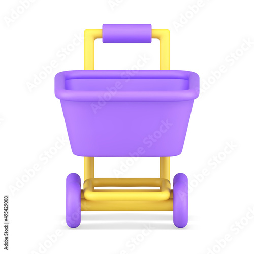 Hypermarket shopping transportation equipment product carrying front view realistic 3d icon vector