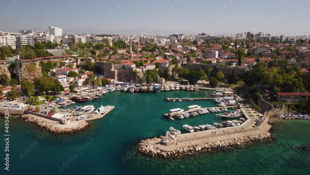 Aerial view of Old Antalya Marina in Kaleici, Antalya, Turkey