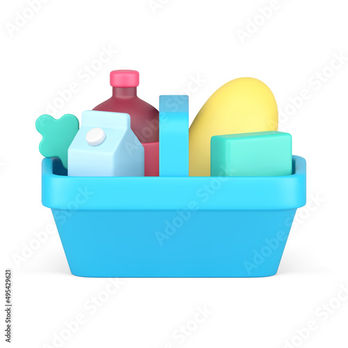 Food and drink grocery market shopping basket side view realistic 3d icon vector illustration