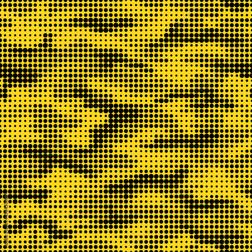 Yellow black dots camouflage seamless pattern. Vector