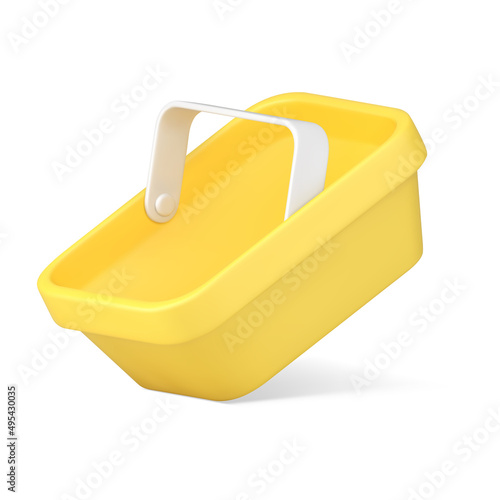 Yellow plastic shopping basket online purchase goods delivery realistic 3d icon vector illustration