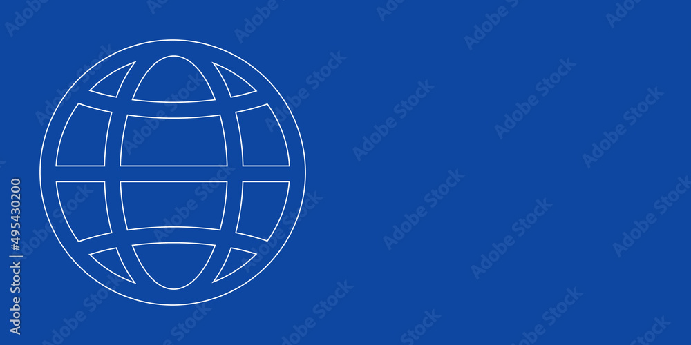 A large white outline web symbol on the left. Designed as thin white lines. Vector illustration on blue background A large white outline web symbol on the left. Designed as thin white lines. Vector illustration on blue background