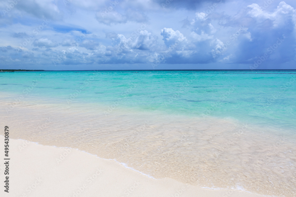 Travel background with clouds sky and Caribbean sea. Travel background with clouds sky and Caribbean sea.