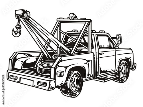 Tow truck with tire in cabin
