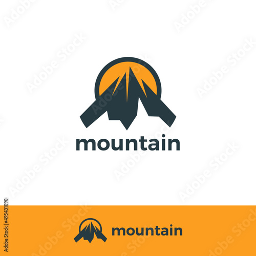 Sun and mountain logo design vector template.  Flat Vector Logo Design Template Element.