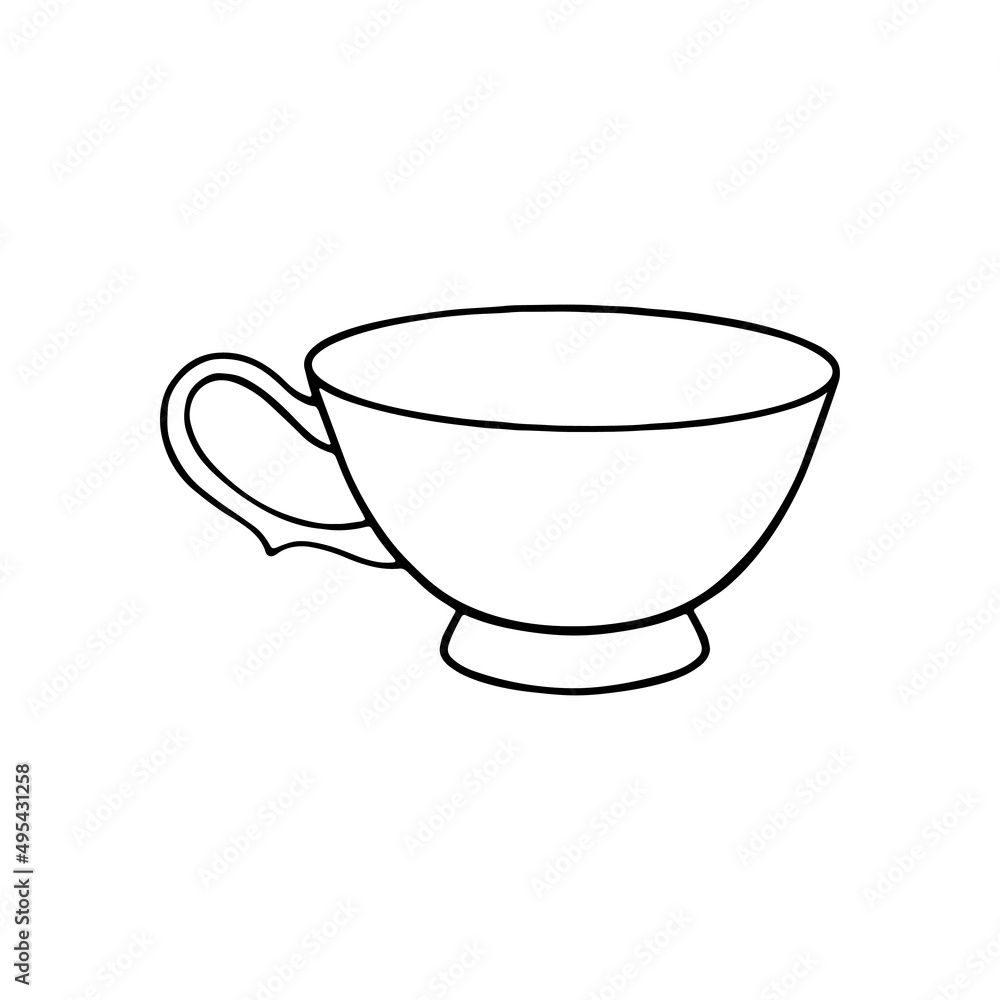 Cup with tea bag hand drawn outline doodle icon. Hot drink - tea cup vector sketch