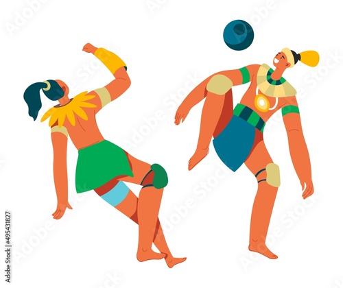 Ancient people playing ball, football game players