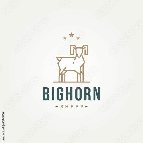 ram sheep simple line art logo icon template vector illustration design. minimalist bighorn sheep with star symbol logo concept