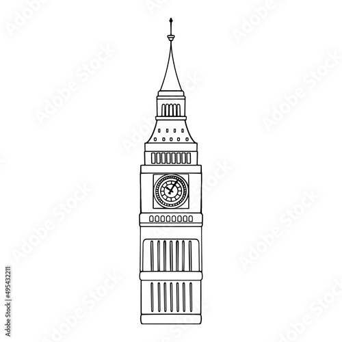 vector doodle drawing of Big Ben. sights, symbols of England. World famous landmark London
