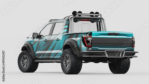 3D rendering of a brand-less generic pickup truck in studio environment