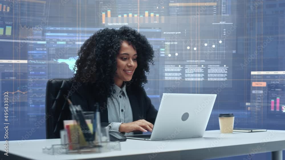 Office Manager with Animated Virtual Background: Businesswoman Sitting ...
