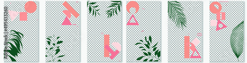 Social media covers with simple design elements . Boho style . Leaves . Post frame stories templates.  Layout for promotion .Media banner .Vector