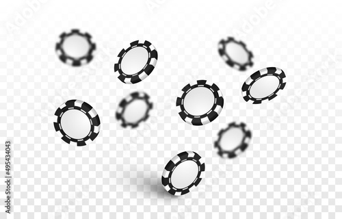 Vector casino chips fall from the sky. Chips PNG, casino. PNG black chips. Jackpot, winner, poker.