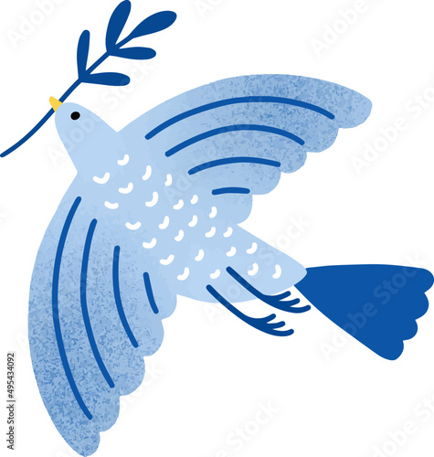 Dove with Olive Branch Jewish Holiday Symbol Colored Illustration