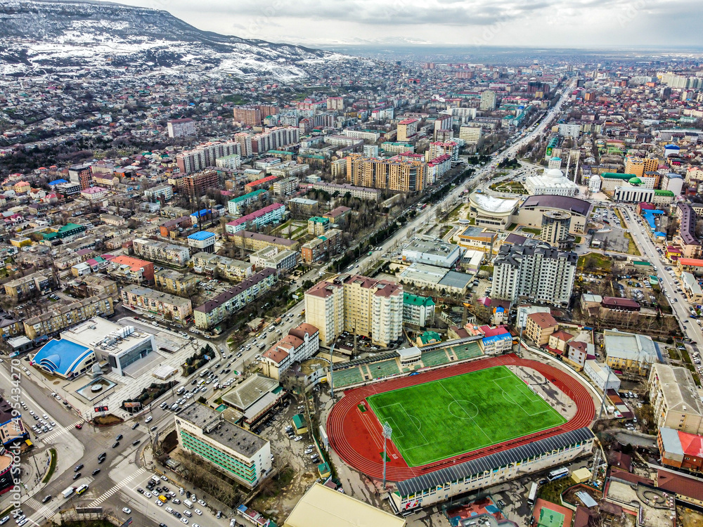 Obraz premium Makhachkala, Trud stadium and city panorama
