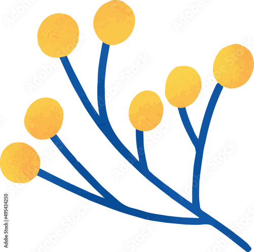 Abstract Plant Branch with Berries Colored Illustration