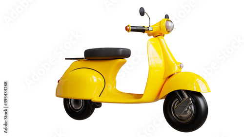 3d render of yellow Retro Motorcycle on white background.
