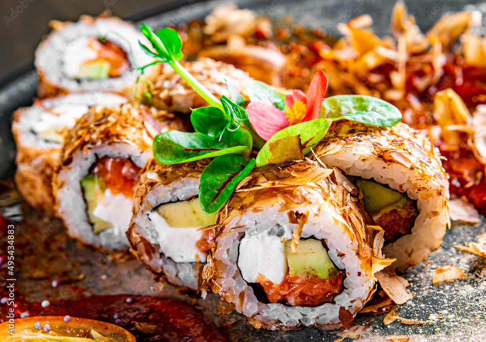 fish sushi roll in plate fish sushi roll in plate