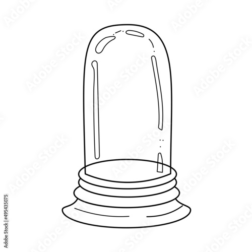 Glass protective dome on stand in sketch doodle style. Hand drawn transparent cover of an elongated hemispherical shape. Black vector illustration isolated on white background