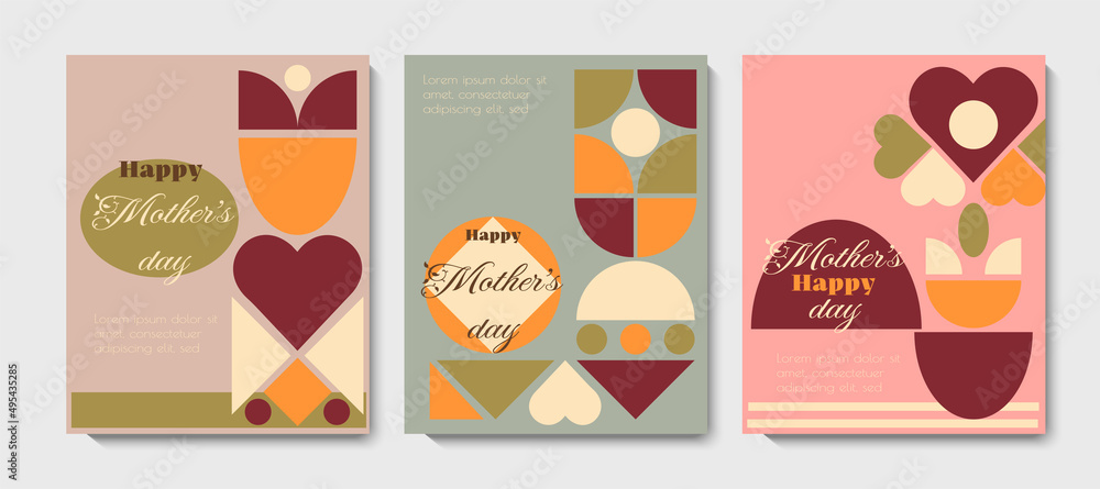 Happy Mother's Day greeting card collection with abstract geometric pattern. Simple modern background for social media, poster, cover, print. Minimal design vector illustration