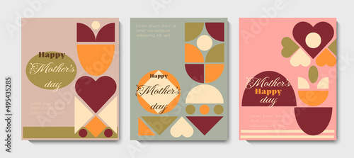 Happy Mother's Day greeting card collection with abstract geometric pattern. Simple modern background for social media, poster, cover, print. Minimal design vector illustration