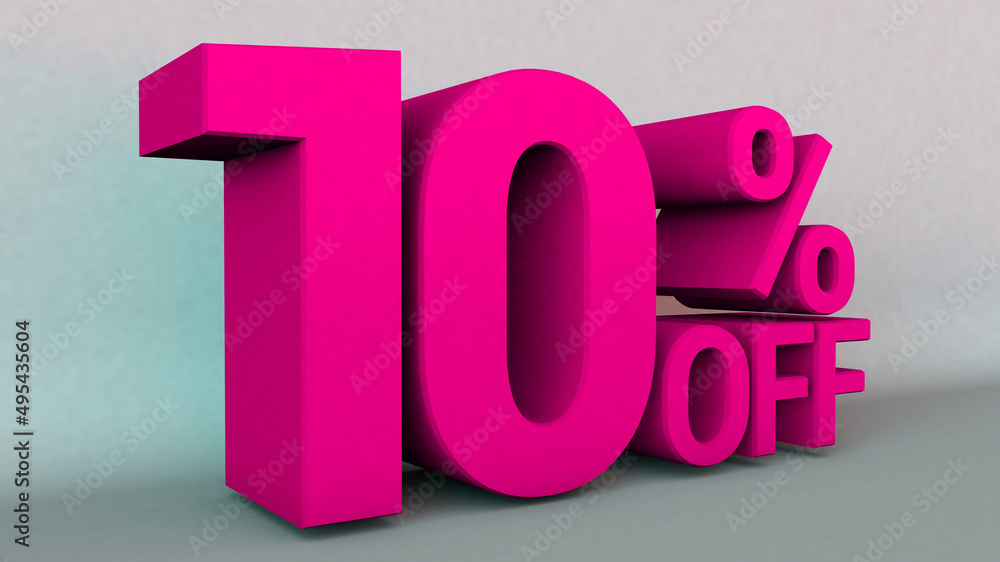 3D Illustration with text: 10 % off. Discount for big sales. Pik text color on a gray background. 3D Illustration with text: 10 % off. Discount for big sales. Pik text color on a gray background.