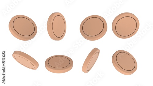 3D illustration. Set of rotation coins at different angles on white background. © elmahdi