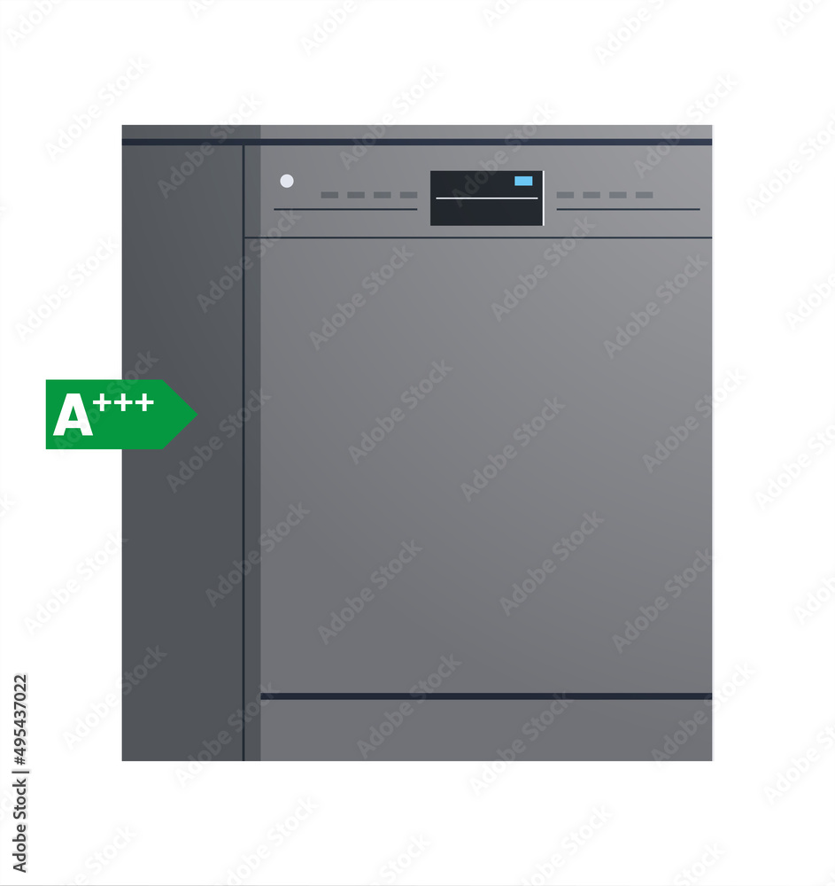 Dishwashing machine and kitchenware flat illustration. Dishwashing machine and kitchenware flat illustration.