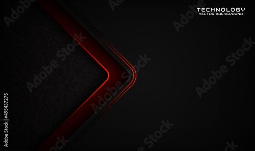 3D black techno abstract background overlap layer on dark space with orange light stripe effect decoration. Graphic design element future style concept for flyer, card, brochure cover, or landing page