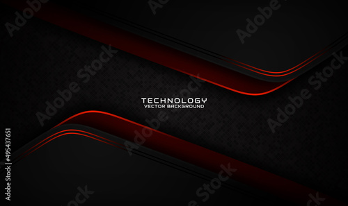 3D black techno abstract background overlap layer on dark space with orange light stripe effect decoration. Graphic design element future style concept for flyer, card, brochure cover, or landing page