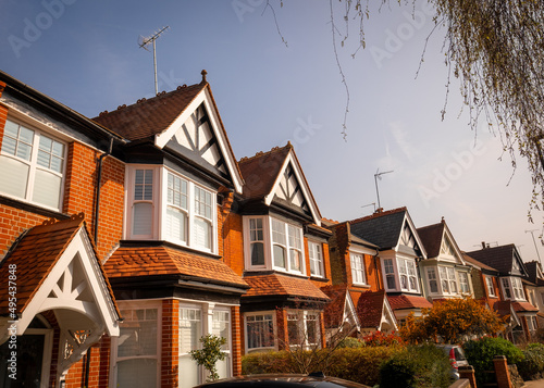 UK- Street of period terraced houses in Crouch End, north London 