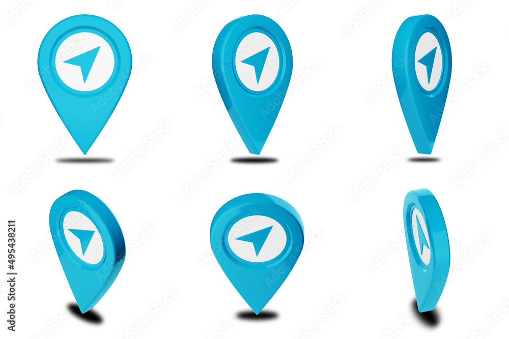 3d rendering of map pin icon. Simple blue location pointer set. 3d rendering of map pin icon. Simple blue location pointer set.