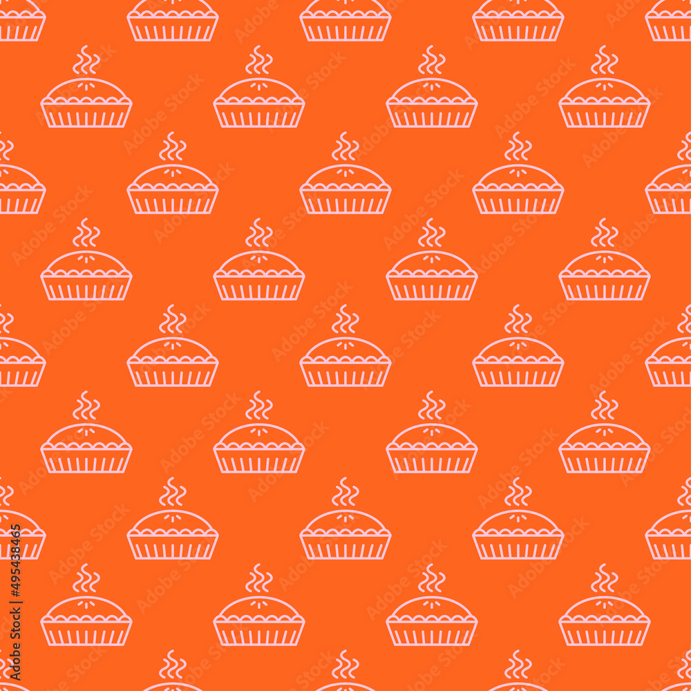 Pink outline pie seamless pattern with orange background.