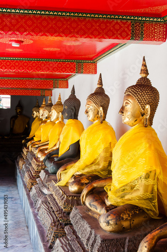Buddha deity statues in at Wat Traimit in Chinatown, Bangkok photo