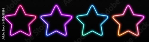 Obraz na płótnie Gradient neon star frames set. Glowing borders isolated on a dark background. Colorful night banner, vector light effect. Bright illuminated shape. w salonie