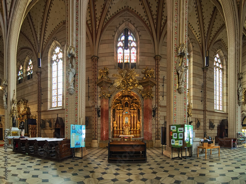 Olomouc, Czech Republic. Interior of St. Wenceslas Cathedral. Panoramic view of the south side of the nave with Loretan Chapel in the center. The cathedral was founded in 1107. © Mikhail Markovskiy