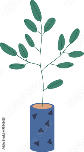 Modern Trendy House Plant in Pot Colored Illustartion