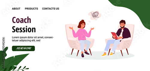 Vector banner or landing page for coach website. Coach session banner design