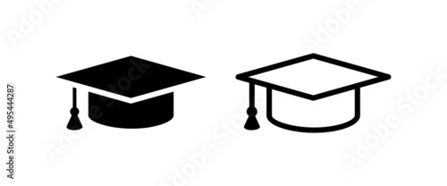 Square academic cap icon. Training hat. Symbol of knowledge and learning. Solemn accessory of teachers and graduates (students) of higher educational institutions. Isolated raster illustration. photo