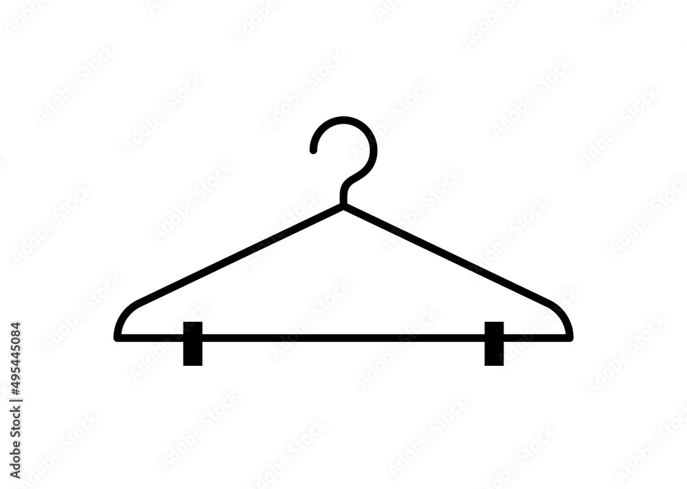 Hanger, hangers for clothes. Wardrobe or locker room symbol. Isolated raster illustration on a white background. Hanger, hangers for clothes. Wardrobe or locker room symbol. Isolated raster illustration on a white background.