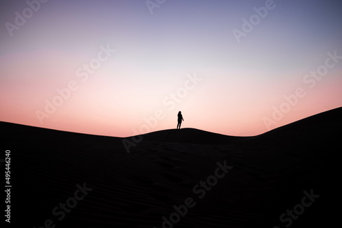 Silhouette of person standing on hill during sunset