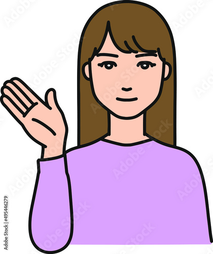 真面目に案内する若い女性