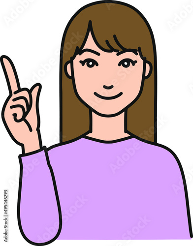 にっこりと人差し指をさして案内する若い女性